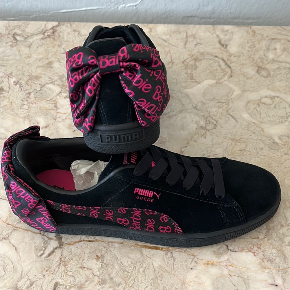 PUMA Women's Black Suede Sneakers with Pink Accents